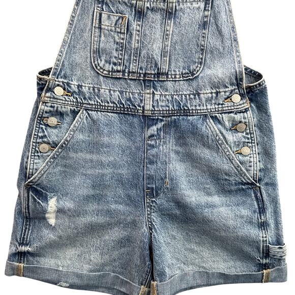 Lucky Brand 90s Distressed Carpenter Denim Blue Jean Overall Shortalls Women XS - Picture 3 of 8